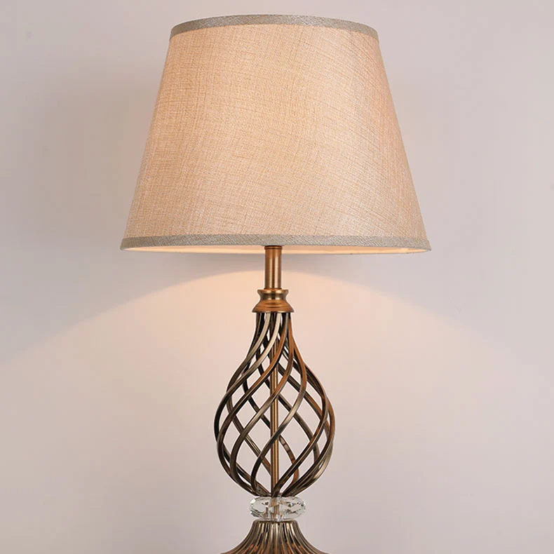 Contemporary Scandinavian Hollow Round Bent Tube Fabric Crystal Iron 1-Light Table Lamp For Living Room