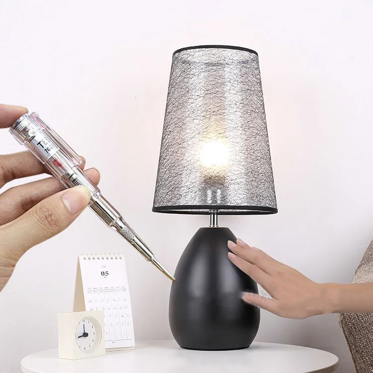 Contemporary Luxury Trapezoidal Crack Fabric Shade Iron 1-Light Table Lamp For Bedroom