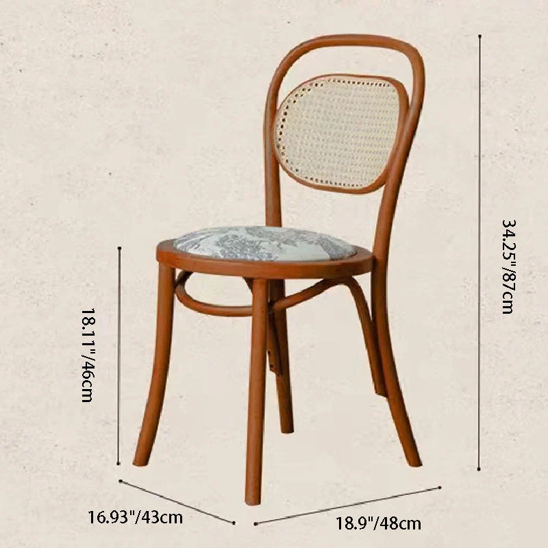 Contemporary Nordic Round Rattan Beech Wood Fabric Chair Backrest Armless For Living Room