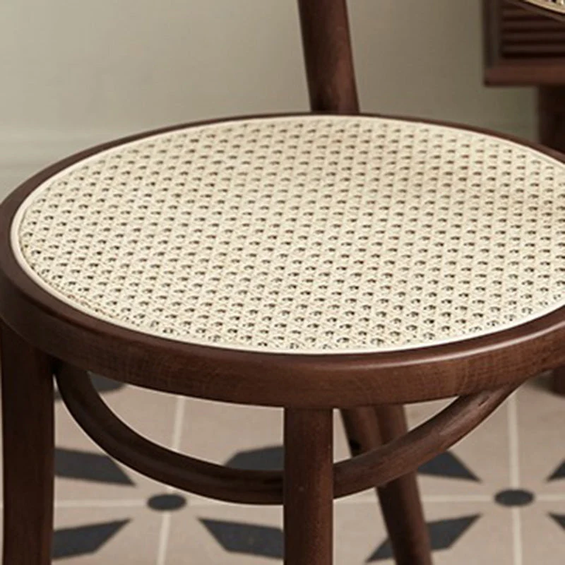 Contemporary Nordic Round Rattan Beech Wood Fabric Chair Backrest Armless For Living Room