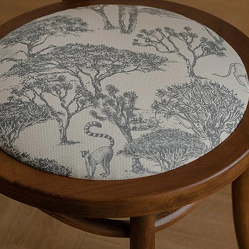 Contemporary Nordic Round Rattan Beech Wood Fabric Chair Backrest Armless For Living Room