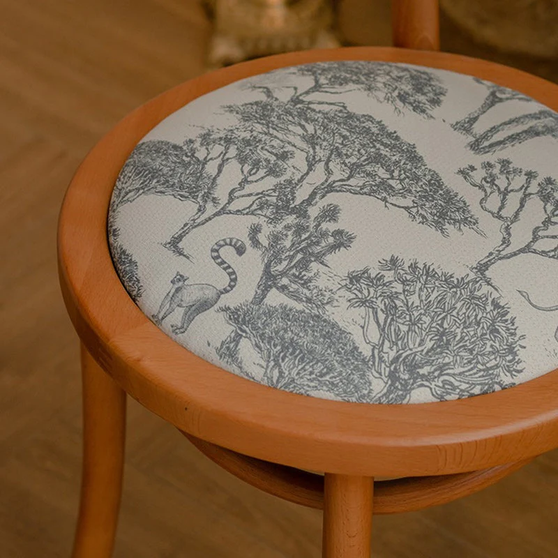 Contemporary Nordic Round Rattan Beech Wood Fabric Chair Backrest Armless For Living Room