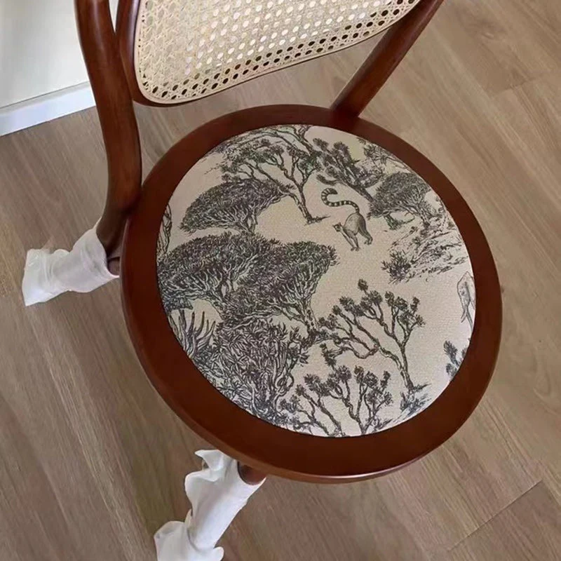 Contemporary Nordic Round Rattan Beech Wood Fabric Chair Backrest Armless For Living Room
