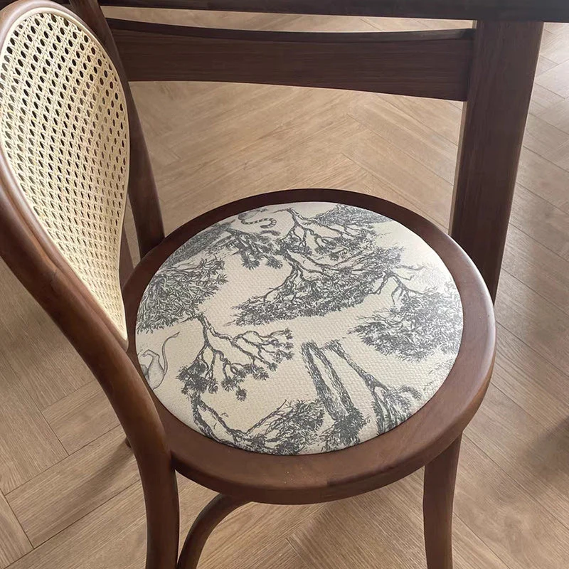 Contemporary Nordic Round Rattan Beech Wood Fabric Chair Backrest Armless For Living Room