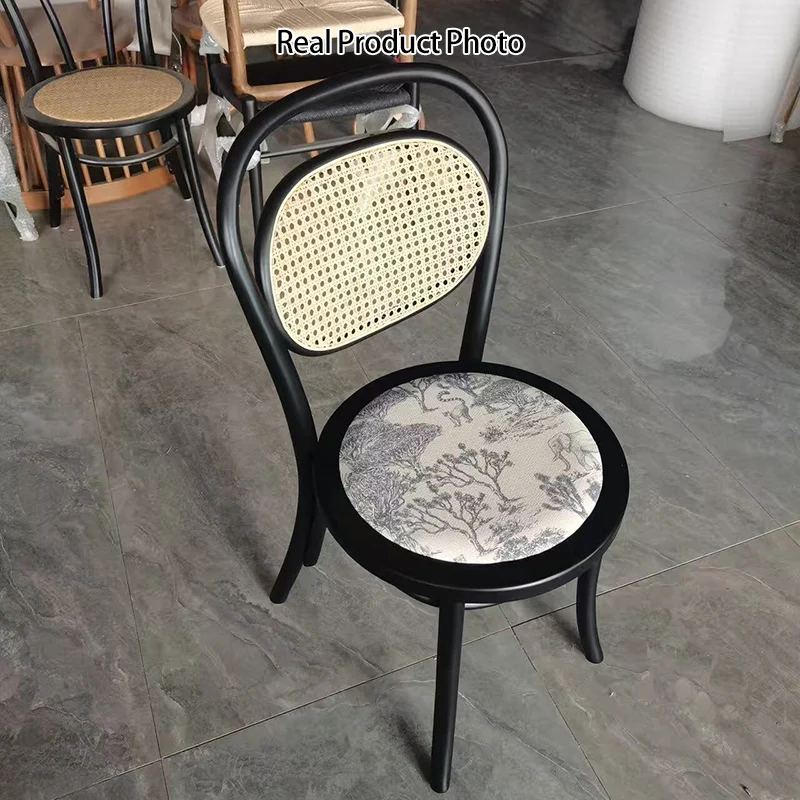 Contemporary Nordic Round Rattan Beech Wood Fabric Chair Backrest Armless For Living Room