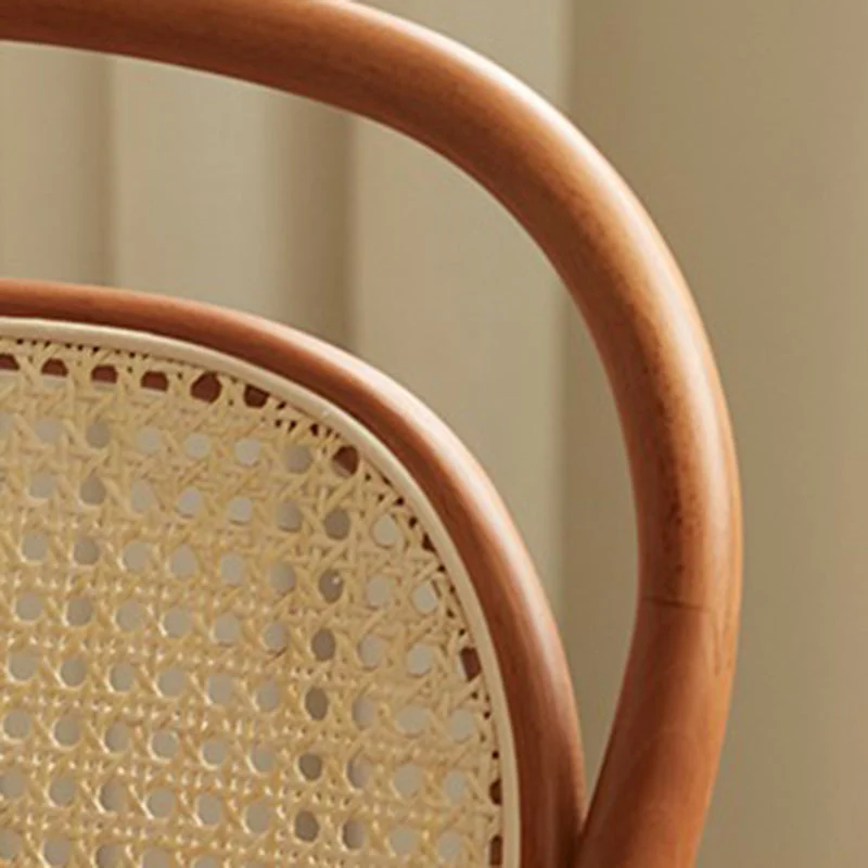 Contemporary Nordic Round Rattan Beech Wood Fabric Chair Backrest Armless For Living Room