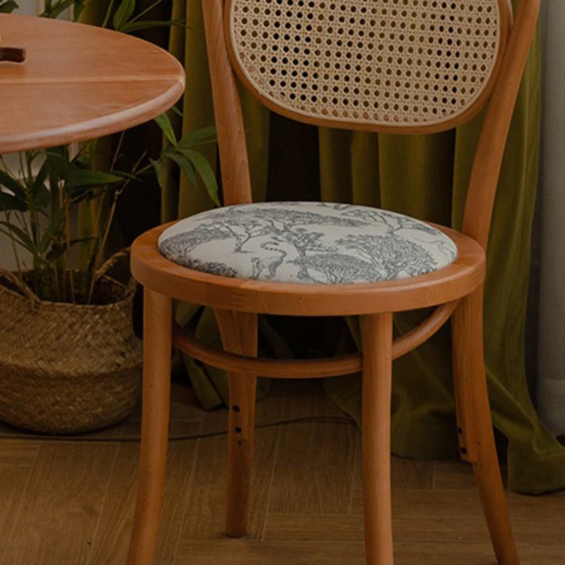 Contemporary Nordic Round Rattan Beech Wood Fabric Chair Backrest Armless For Living Room