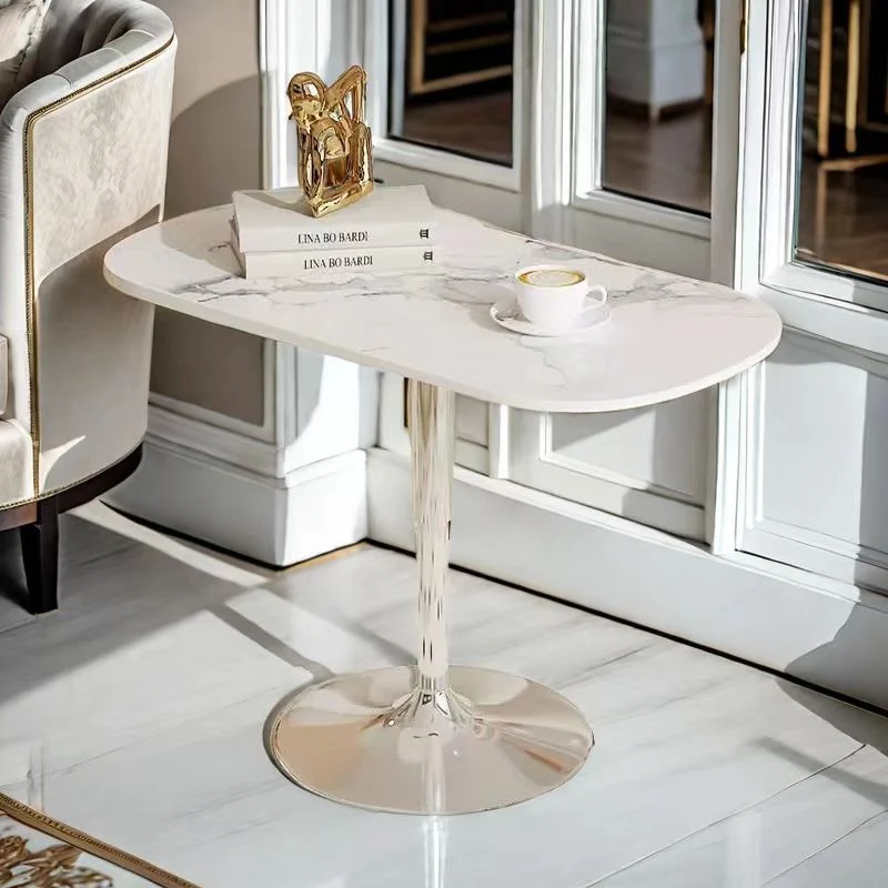 Modern Minimalist Square Carbon Steel Stone Slab End Table Height Adjustable 1-Tier For Living Room