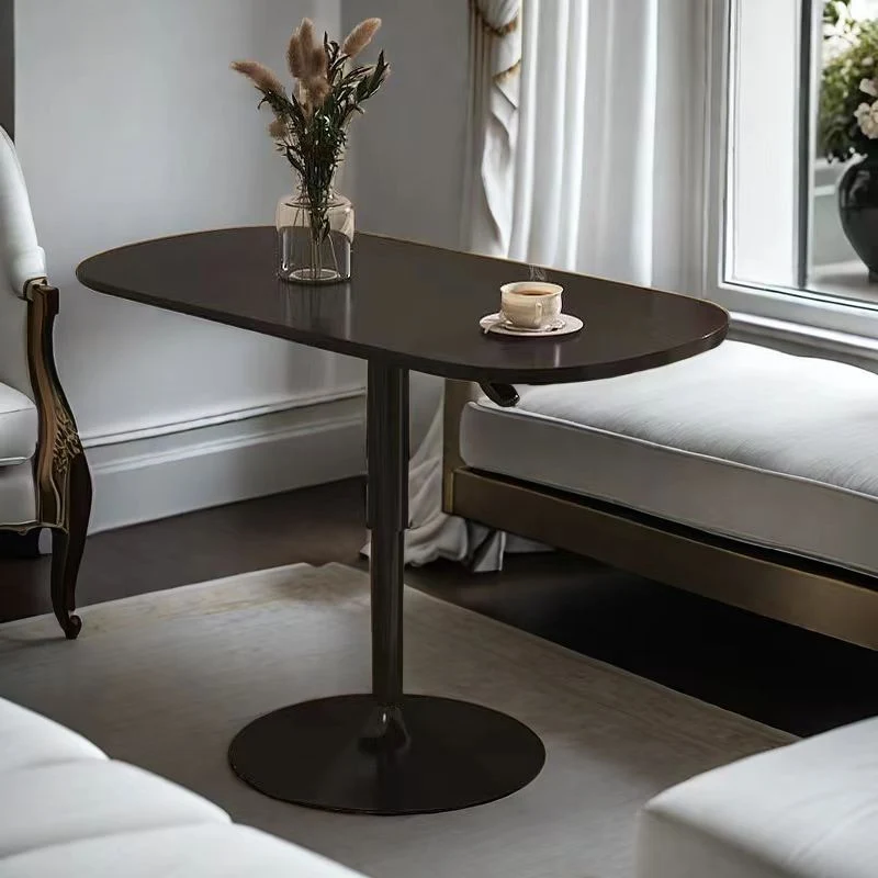 Modern Minimalist Square Carbon Steel Stone Slab End Table Height Adjustable 1-Tier For Living Room
