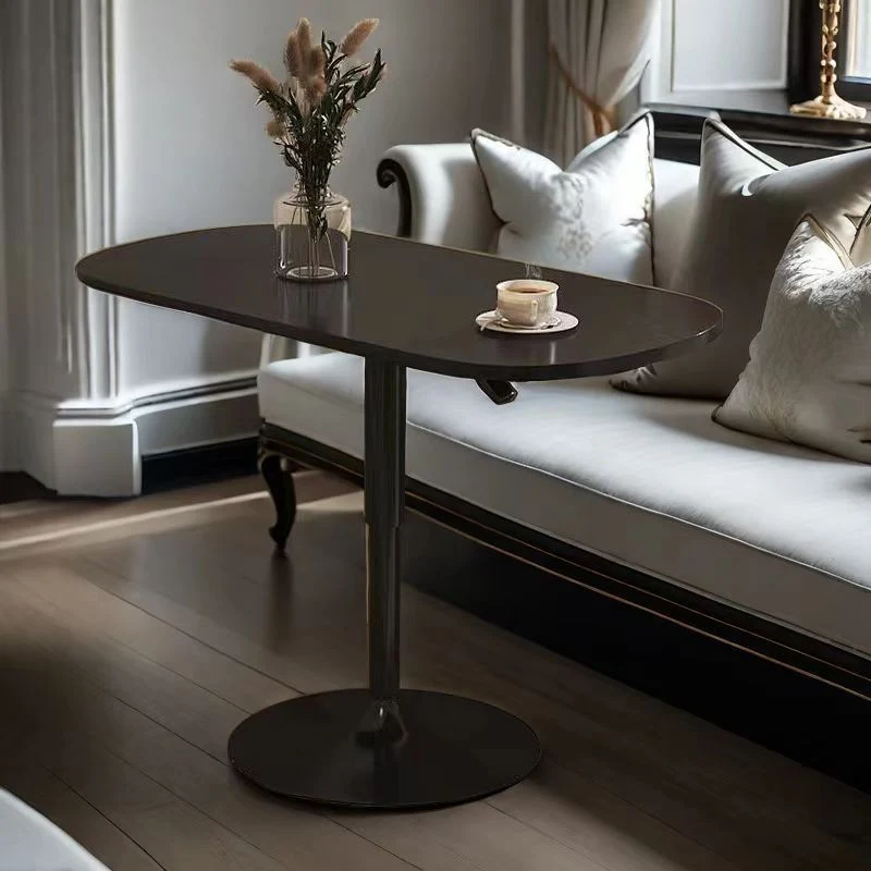 Modern Minimalist Square Carbon Steel Stone Slab End Table Height Adjustable 1-Tier For Living Room