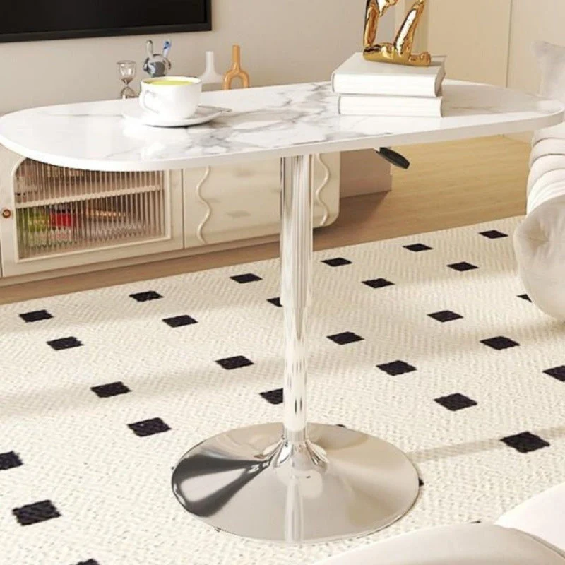 Modern Minimalist Square Carbon Steel Stone Slab End Table Height Adjustable 1-Tier For Living Room