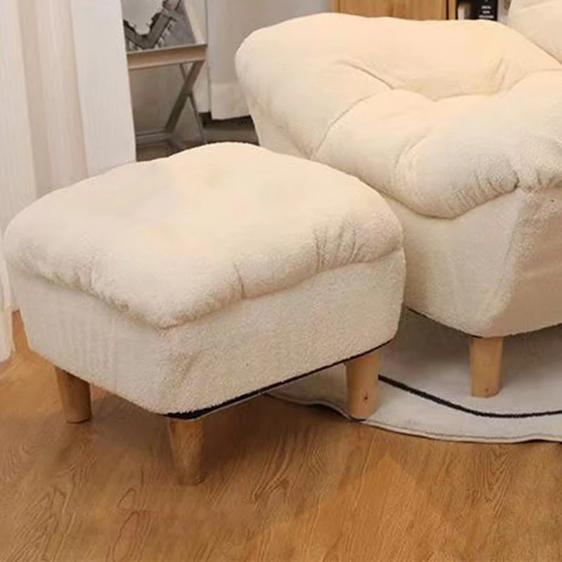 Modern Minimalist Synthetic Fabric Sherpa Fabric Steel Wood Frame Rectangular Accent Chair Backrest Footrest For Living Room