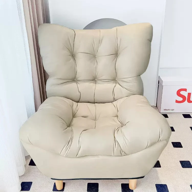 Modern Minimalist Synthetic Fabric Sherpa Fabric Steel Wood Frame Rectangular Accent Chair Backrest Footrest For Living Room