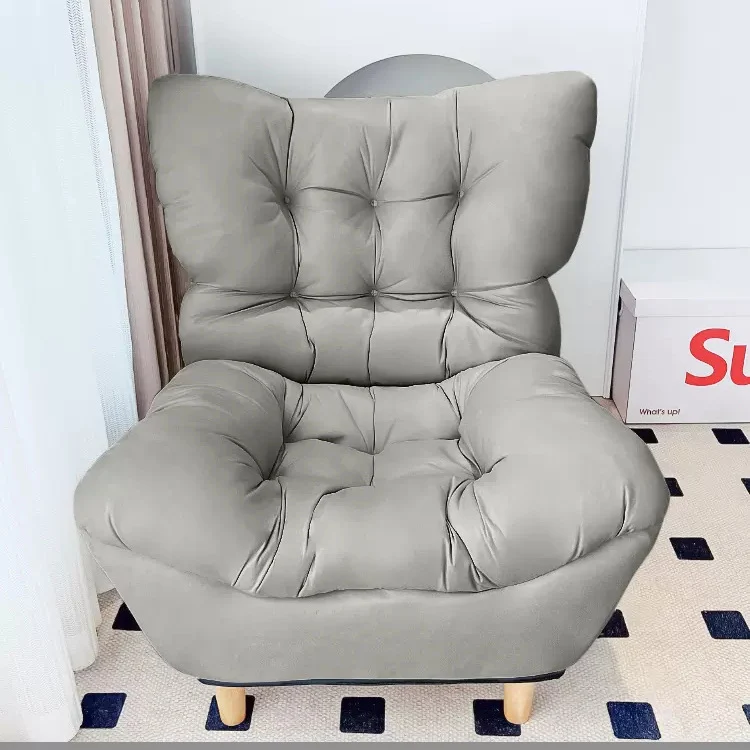Modern Minimalist Synthetic Fabric Sherpa Fabric Steel Wood Frame Rectangular Accent Chair Backrest Footrest For Living Room
