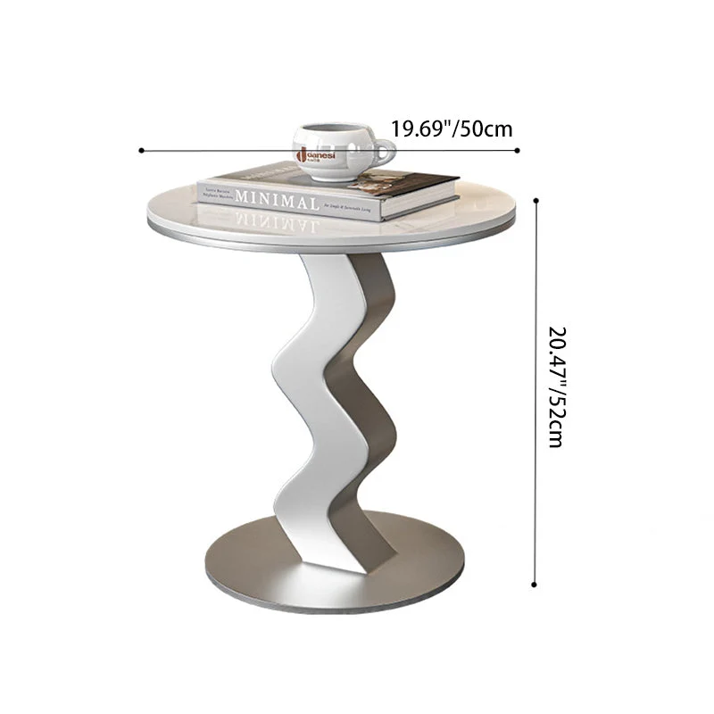 Contemporary Luxury Round Rock Slab Carbon Steel End Table 1-Tier For Living Room
