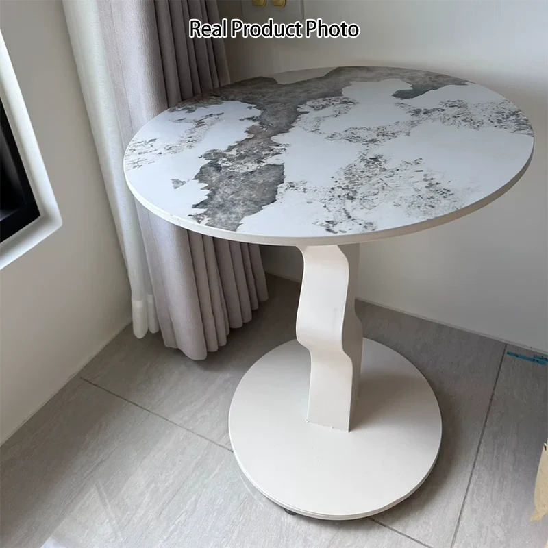 Contemporary Luxury Round Rock Slab Carbon Steel End Table 1-Tier For Living Room