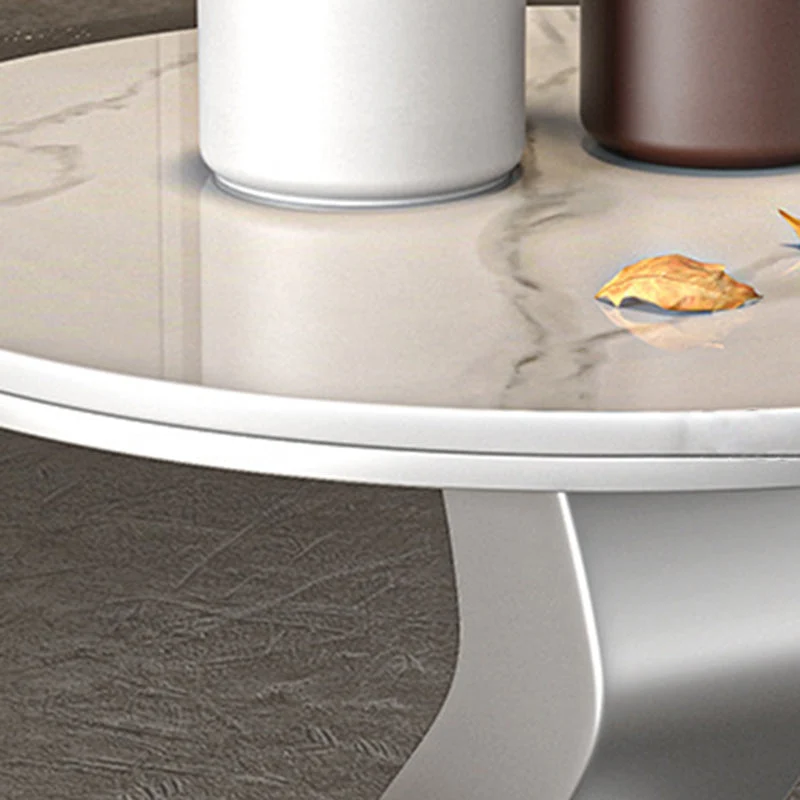 Contemporary Luxury Round Rock Slab Carbon Steel End Table 1-Tier For Living Room