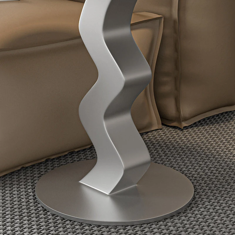 Contemporary Luxury Round Rock Slab Carbon Steel End Table 1-Tier For Living Room