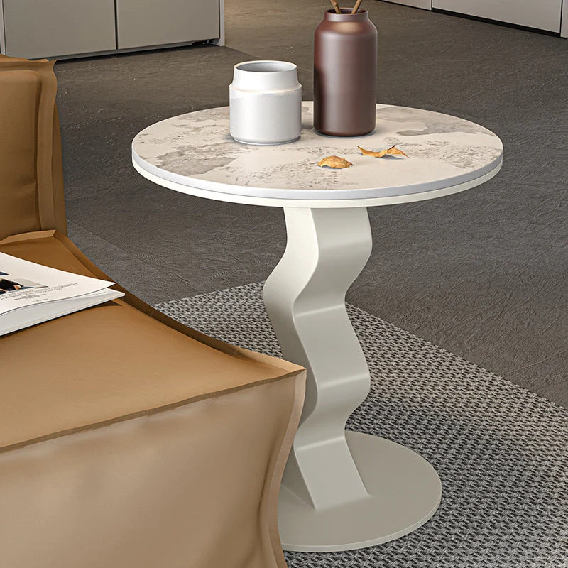 Contemporary Luxury Round Rock Slab Carbon Steel End Table 1-Tier For Living Room