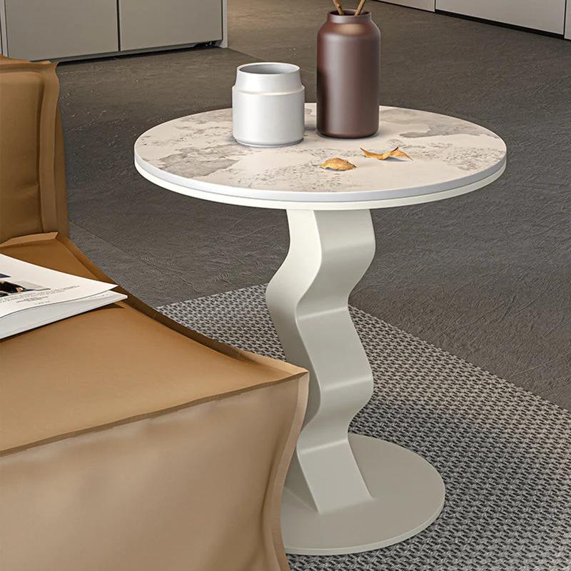 Contemporary Luxury Round Rock Slab Carbon Steel End Table 1-Tier For Living Room
