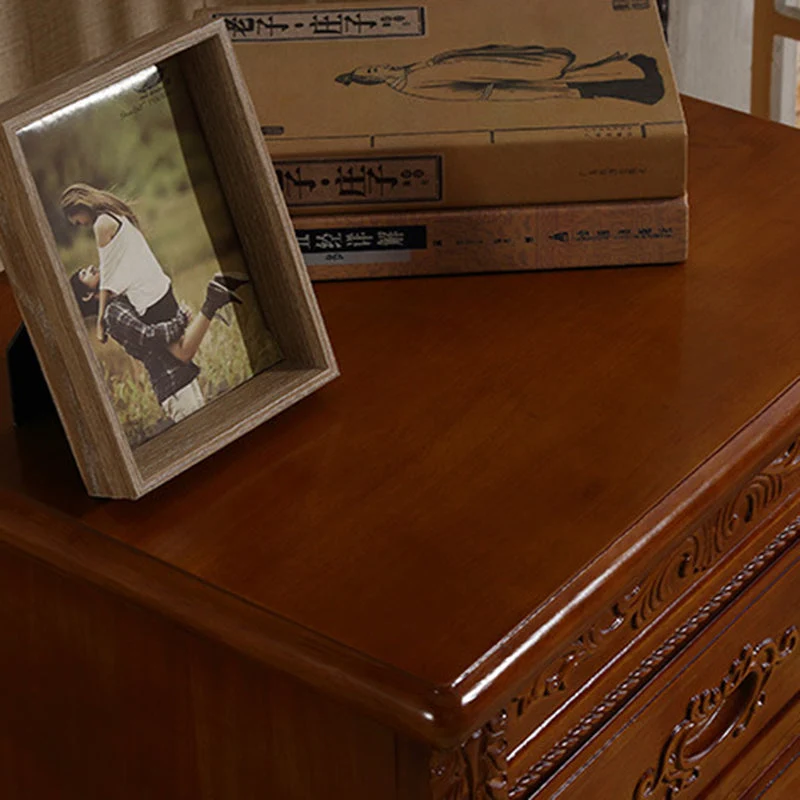 Traditional Vintage Rectangular Rubberwood Plywood MDF Metal Nightstand 2-Drawer For Bedroom