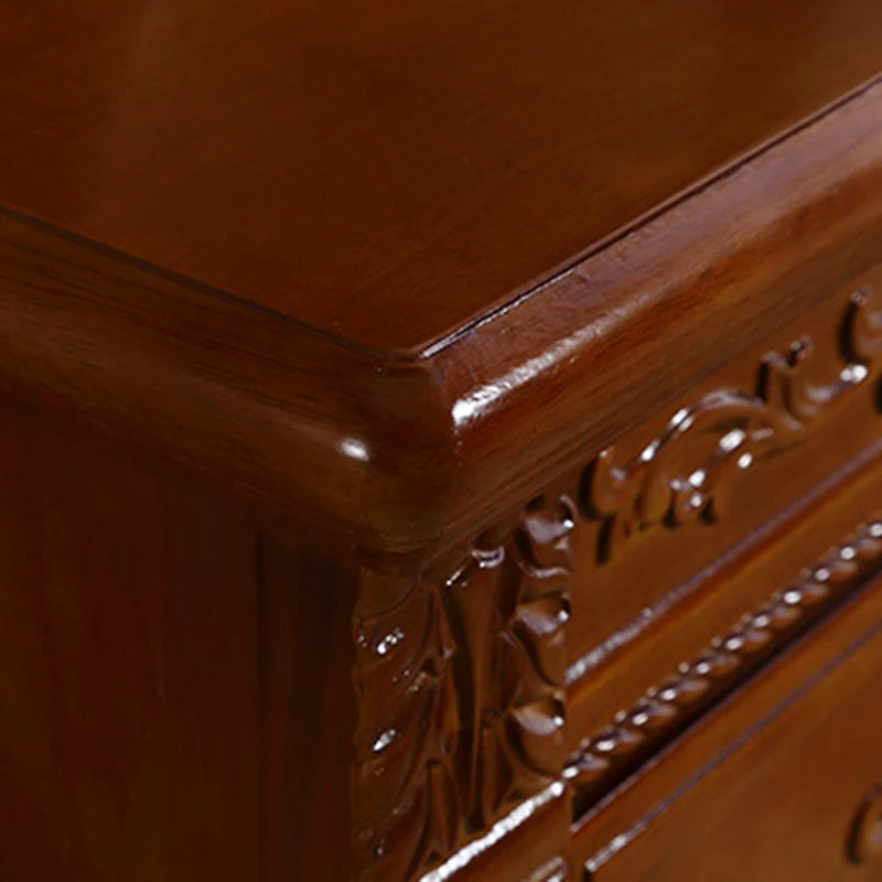 Traditional Vintage Rectangular Rubberwood Plywood MDF Metal Nightstand 2-Drawer For Bedroom