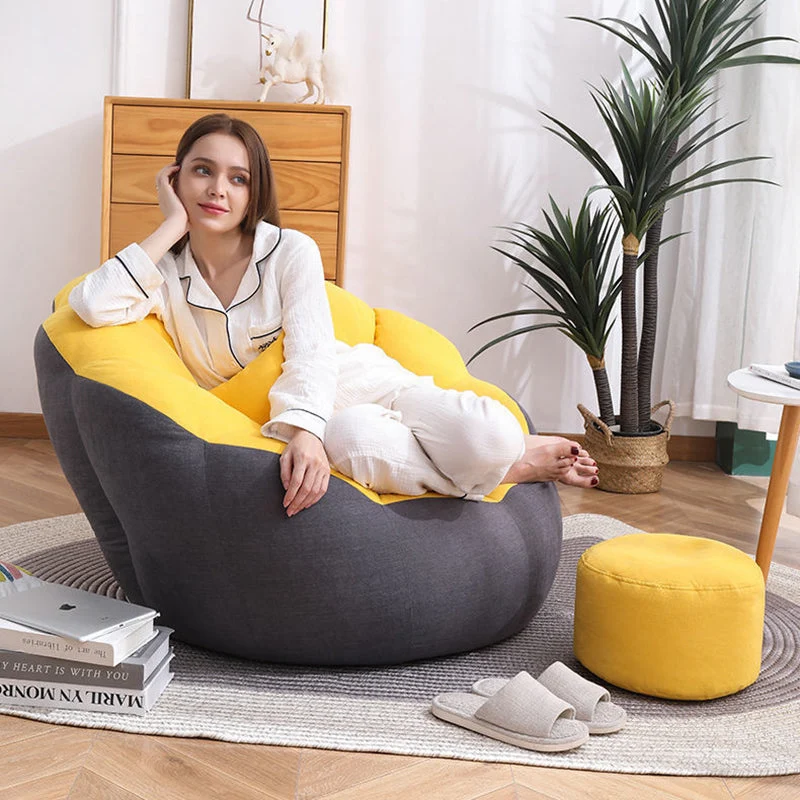Contemporary Scandinavian Fine Cotton EPS Petal Lazy Round Sofa Footrest For Living Room