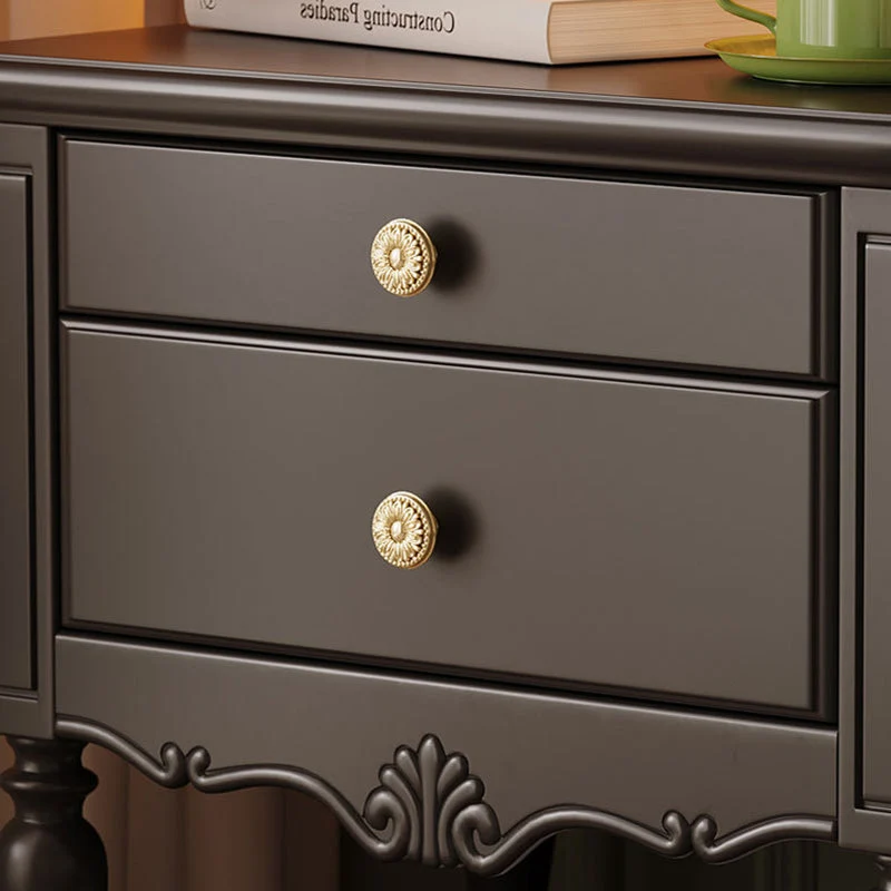 Traditional French Rectangular Rubberwood Plywood Nightstand 2-Drawer For Bedroom