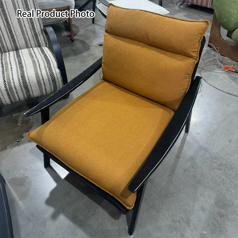 Contemporary Retro Rectangular Curved Upholstered Ash Wood Sherpa Fabric Plywood Accent Chair Backrest Armrest For Living Room