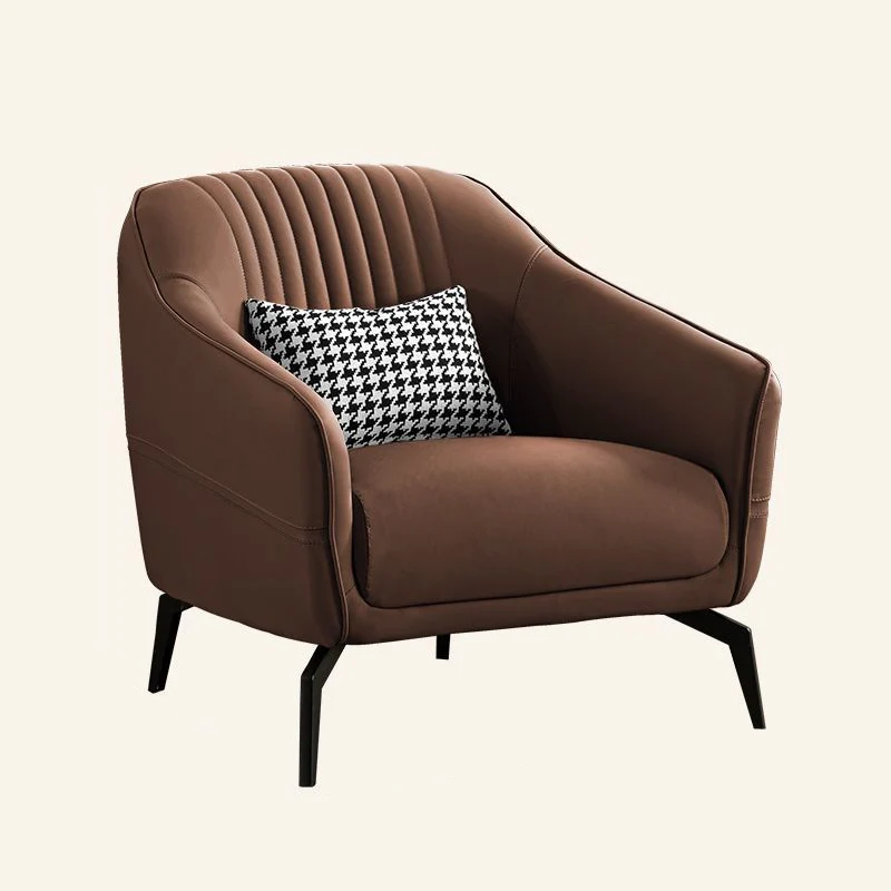 Contemporary Scandinavian Microfiber Leather Wood Sponge Square Streak Accent Chair Footrest For Living Room