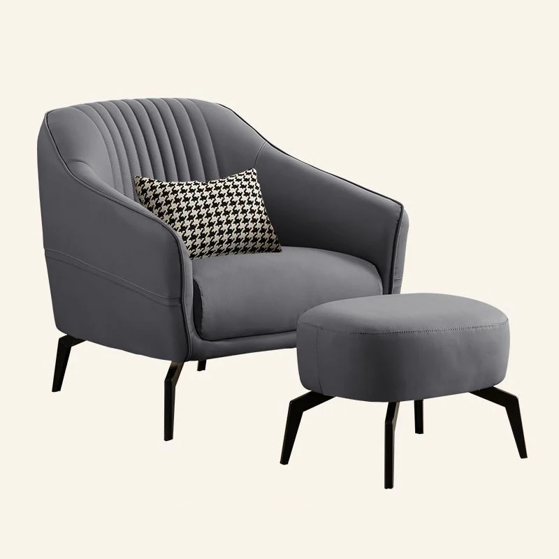 Contemporary Scandinavian Microfiber Leather Wood Sponge Square Streak Accent Chair Footrest For Living Room
