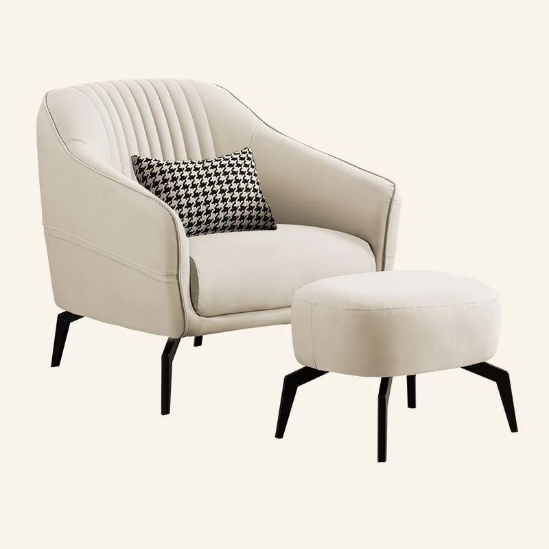 Contemporary Scandinavian Microfiber Leather Wood Sponge Square Streak Accent Chair Footrest For Living Room
