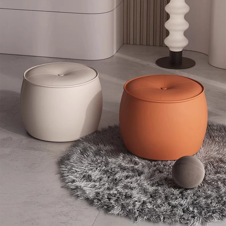 Contemporary Nordic Cylinder Microfiber Leather Pine Footstool Armless For Living Room