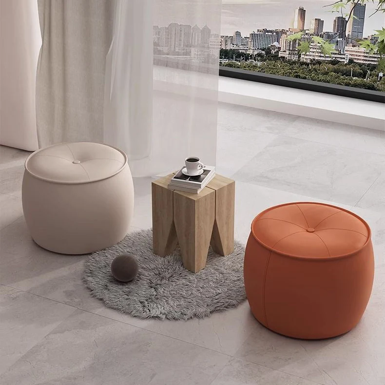 Contemporary Nordic Cylinder Microfiber Leather Pine Footstool Armless For Living Room