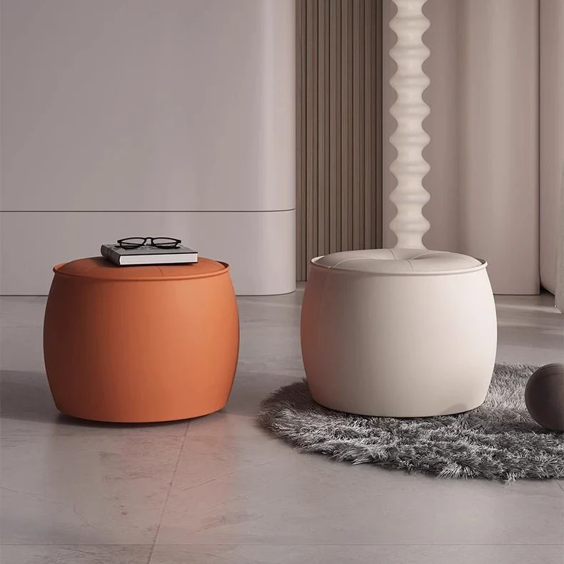Contemporary Nordic Cylinder Microfiber Leather Pine Footstool Armless For Living Room