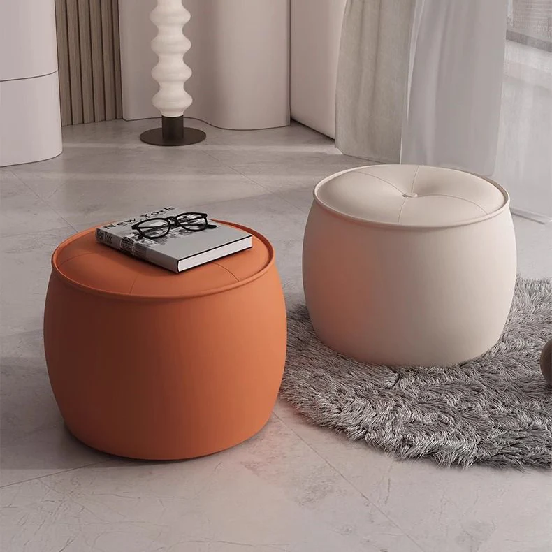 Contemporary Nordic Cylinder Microfiber Leather Pine Footstool Armless For Living Room