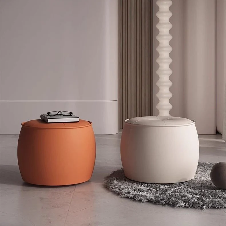 Contemporary Nordic Cylinder Microfiber Leather Pine Footstool Armless For Living Room