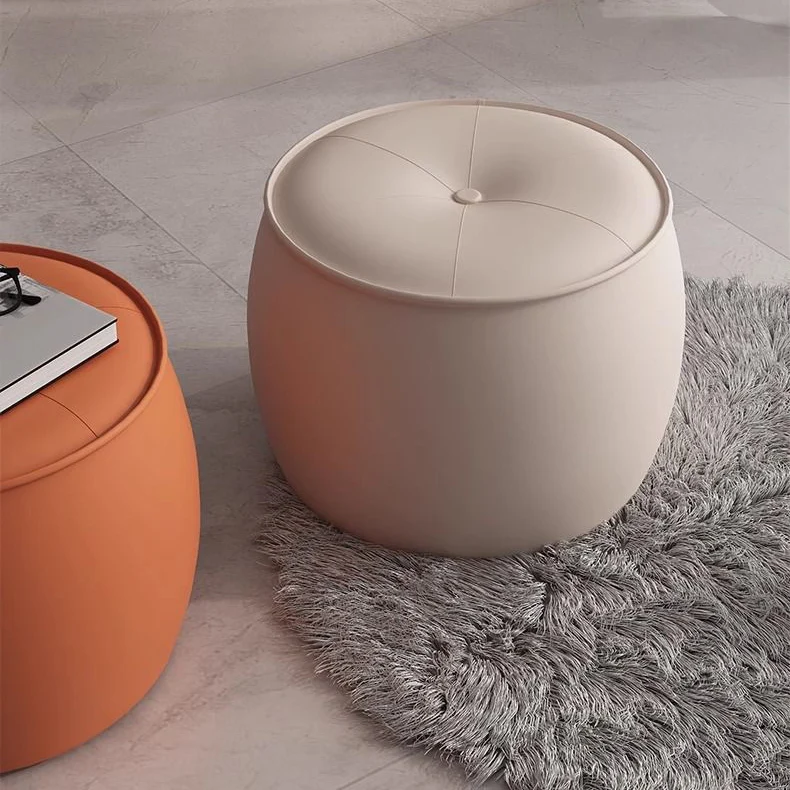 Contemporary Nordic Cylinder Microfiber Leather Pine Footstool Armless For Living Room