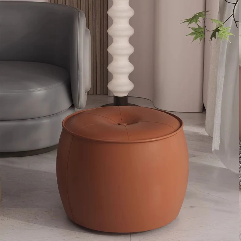 Contemporary Nordic Cylinder Microfiber Leather Pine Footstool Armless For Living Room