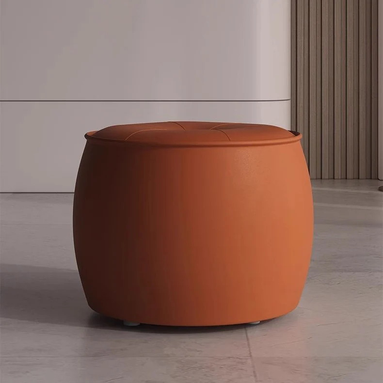 Contemporary Nordic Cylinder Microfiber Leather Pine Footstool Armless For Living Room