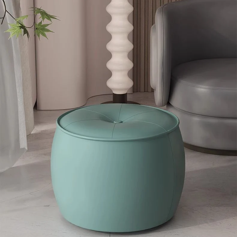 Contemporary Nordic Cylinder Microfiber Leather Pine Footstool Armless For Living Room