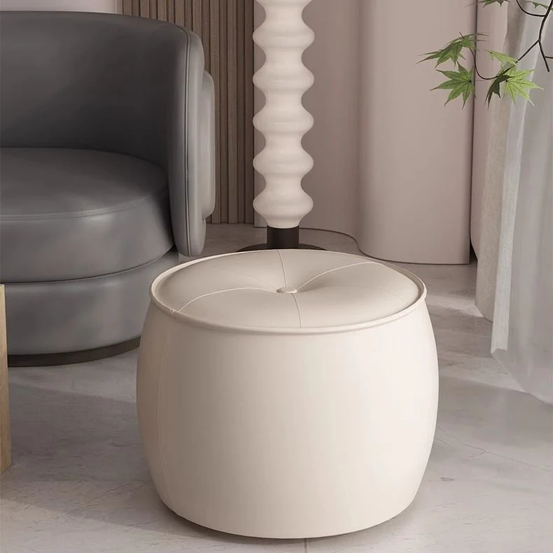 Contemporary Nordic Cylinder Microfiber Leather Pine Footstool Armless For Living Room