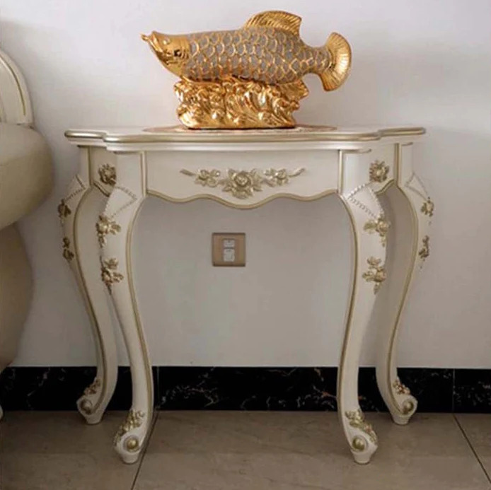 Traditional European Carving Curved Plywood Top Console Table End Table For Entryway
