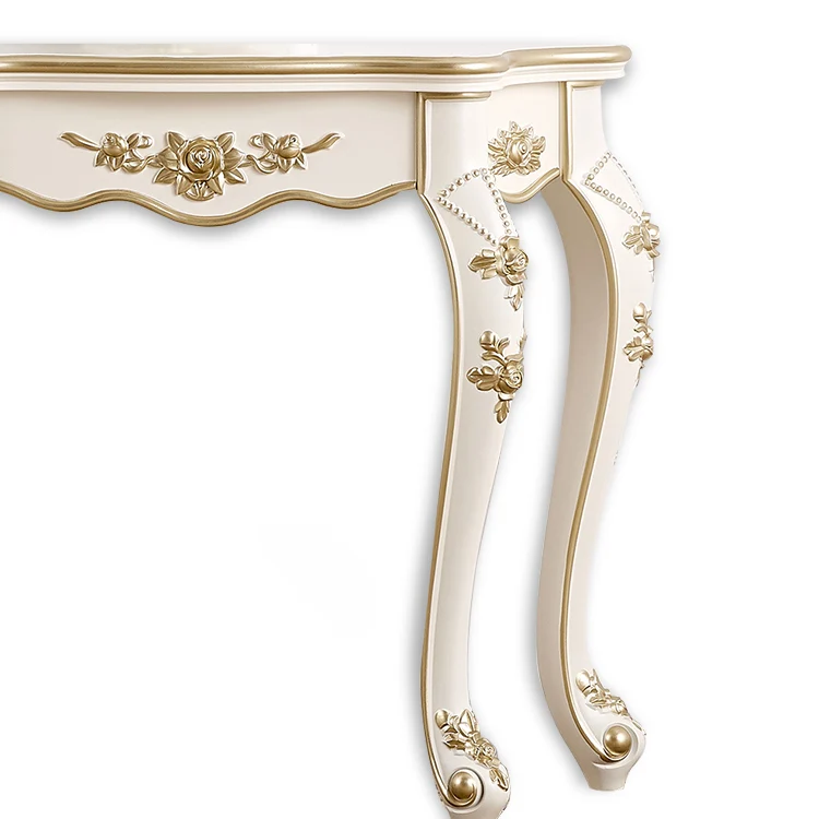Traditional European Carving Curved Plywood Top Console Table End Table For Entryway