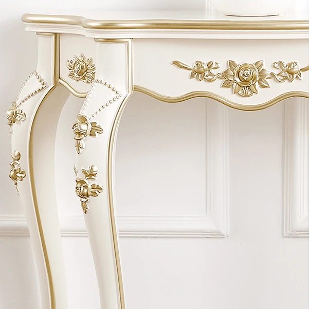 Traditional European Carving Curved Plywood Top Console Table End Table For Entryway