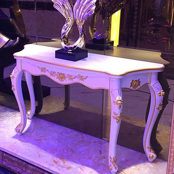 Traditional European Carving Curved Plywood Top Console Table End Table For Entryway