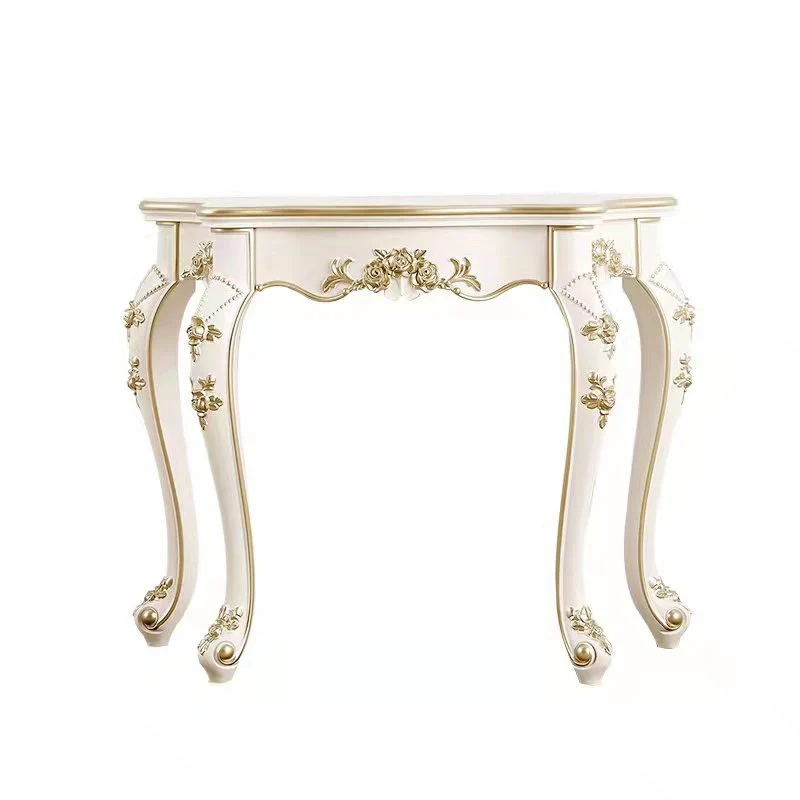 Traditional European Carving Curved Plywood Top Console Table End Table For Entryway