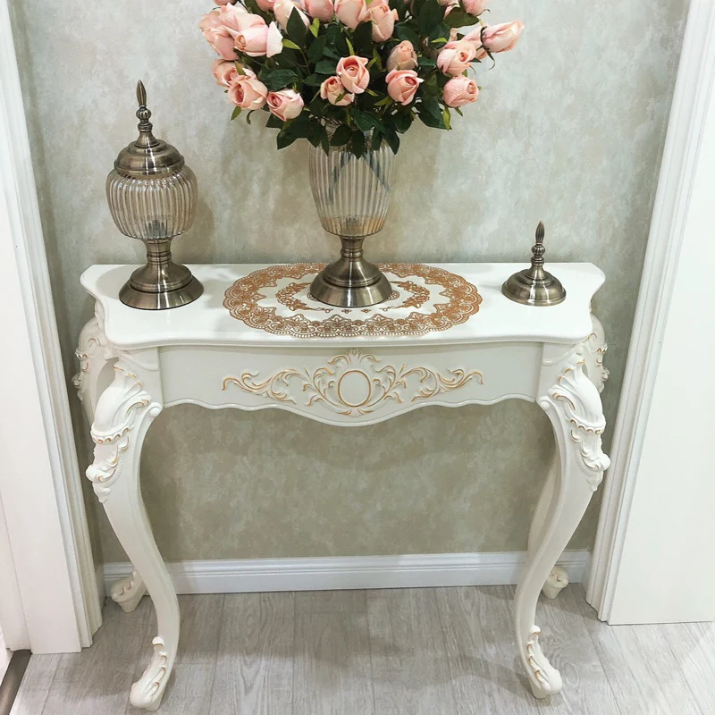 Traditional European Resin Pine Particle Board Top Arc Carved Legs Console Table End Table For Entryway