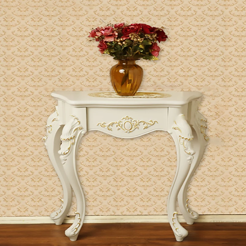 Traditional European Resin Pine Particle Board Top Arc Carved Legs Console Table End Table For Entryway