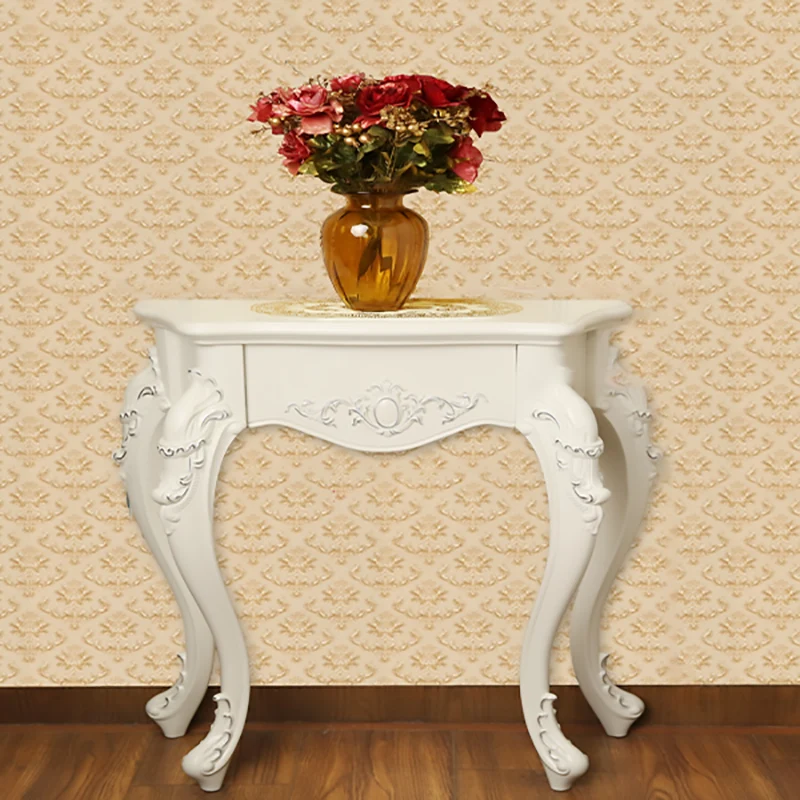 Traditional European Resin Pine Particle Board Top Arc Carved Legs Console Table End Table For Entryway